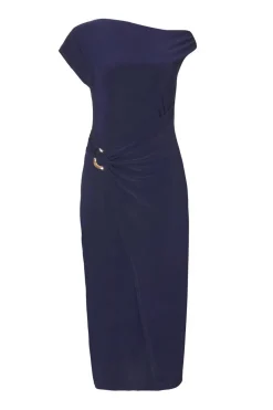 Quiz Day At The Races|Christening Guest>Petite Navy Asymmetric Wrap Midaxi Dress