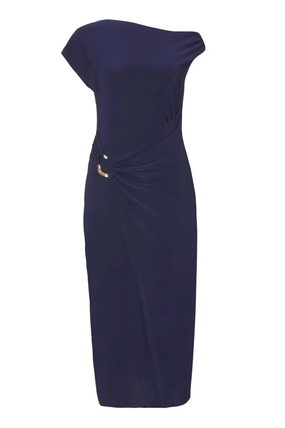 Quiz Day At The Races|Christening Guest>Petite Navy Asymmetric Wrap Midaxi Dress