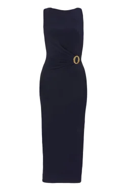 Quiz Day At The Races|Christening Guest>Petite Navy Buckle Detail Midi Dress