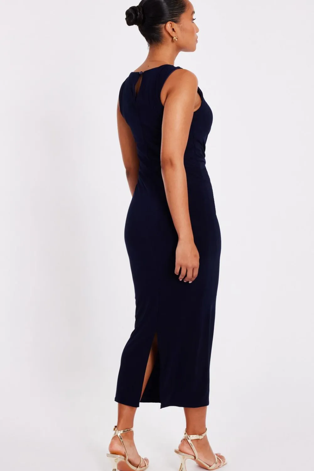 Quiz Day At The Races|Christening Guest>Petite Navy Buckle Detail Midi Dress
