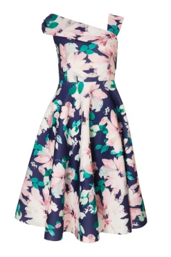 Quiz Day At The Races|Christening Guest>Petite Navy Floral Print Skater Dress