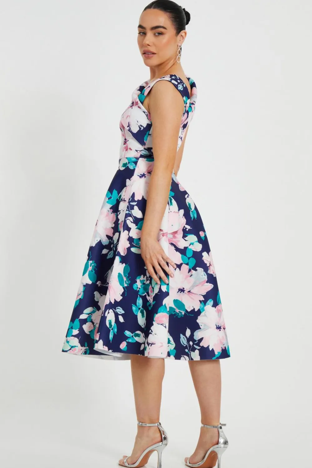 Quiz Day At The Races|Christening Guest>Petite Navy Floral Print Skater Dress