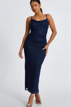 Quiz Evening Dresses|Petite Dresses>Petite Navy Glitter Mesh Midaxi Dress