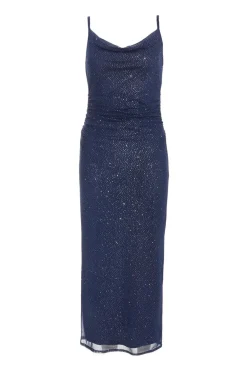 Quiz Evening Dresses|Petite Dresses>Petite Navy Glitter Mesh Midaxi Dress