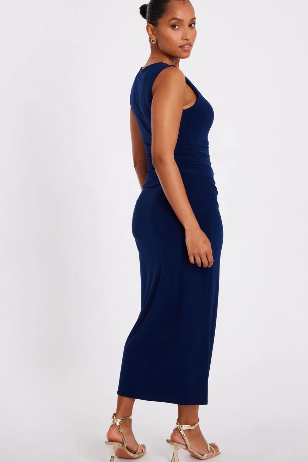 Quiz Day At The Races|Christening Guest>Petite Navy Gold Buckle Midaxi Dress