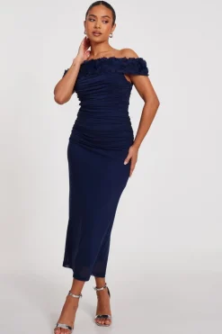 Quiz Day At The Races|Dresses>Petite Navy Mesh Bardot Midaxi Dress