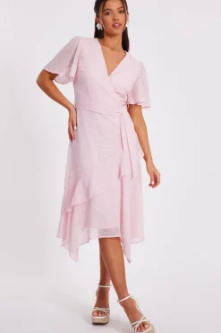 Quiz Day At The Races|Christening Guest>Petite Pale Pink Textured Chiffon Midi Dress