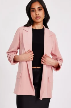 Quiz Workwear|Jackets & Coats>Petite Pink Ruched Sleeve Blazer