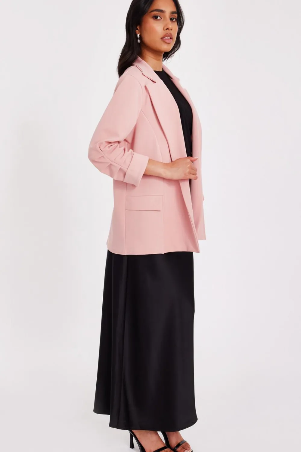 Quiz Workwear|Jackets & Coats>Petite Pink Ruched Sleeve Blazer