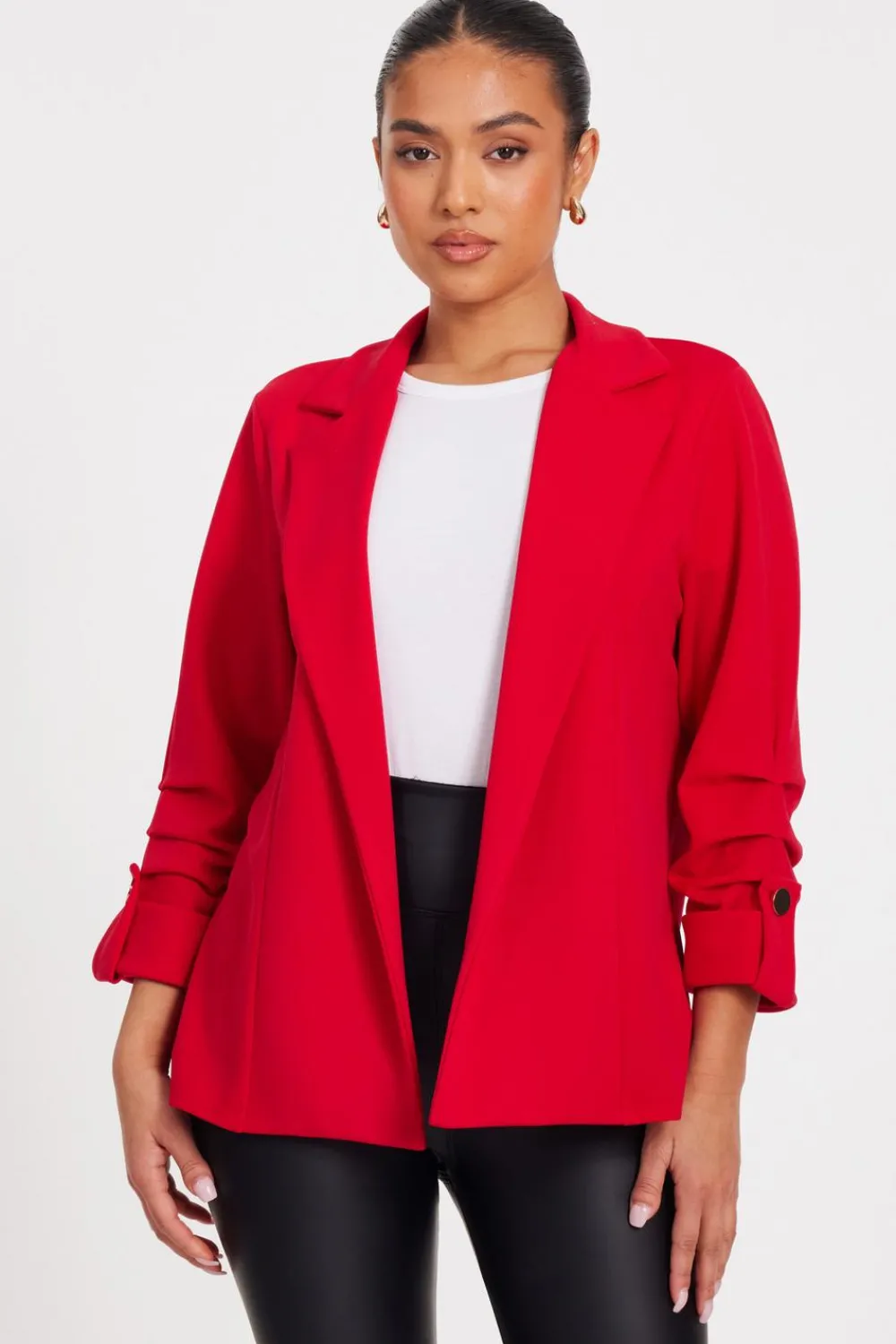Quiz Workwear|Summer Clothes>Petite Ruched Sleeve Blazer