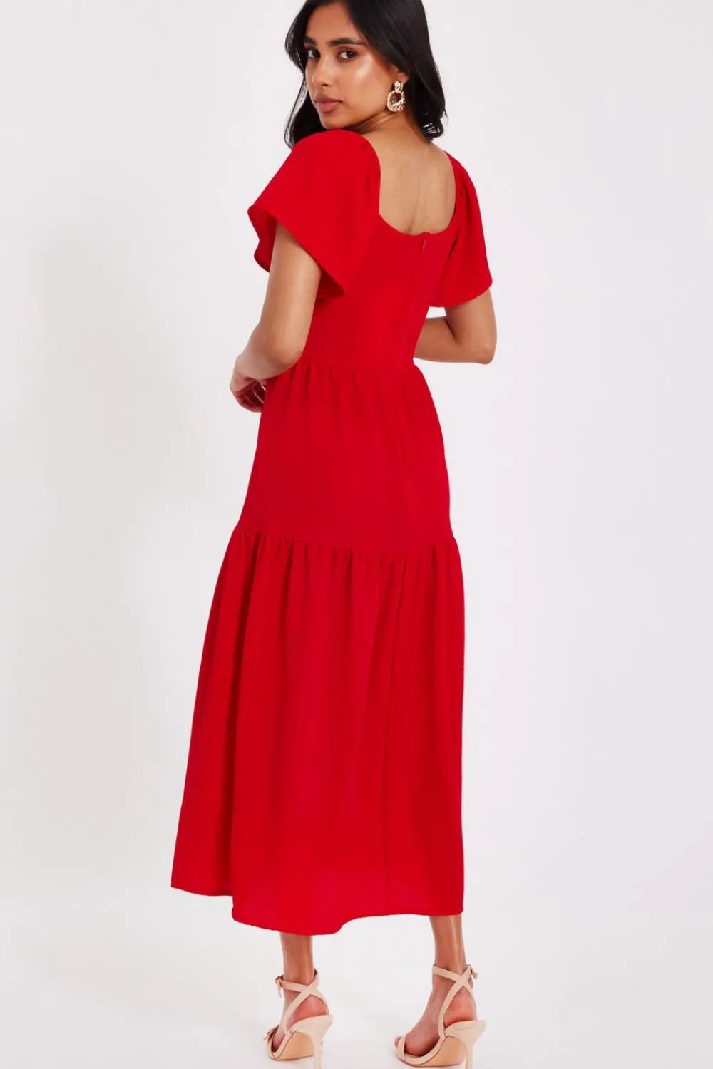 Quiz Trending: Red|Summer Clothes>Petite Red Short Sleeve Midaxi Dress