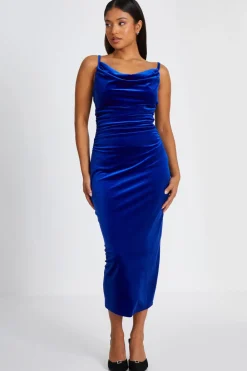 Quiz Evening Dresses|Royal Blue Dresses>Petite Royal Blue Velvet Midaxi Dress