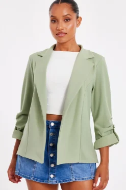 Quiz Workwear|Summer Clothes>Petite Sage Ruched Sleeve Blazer