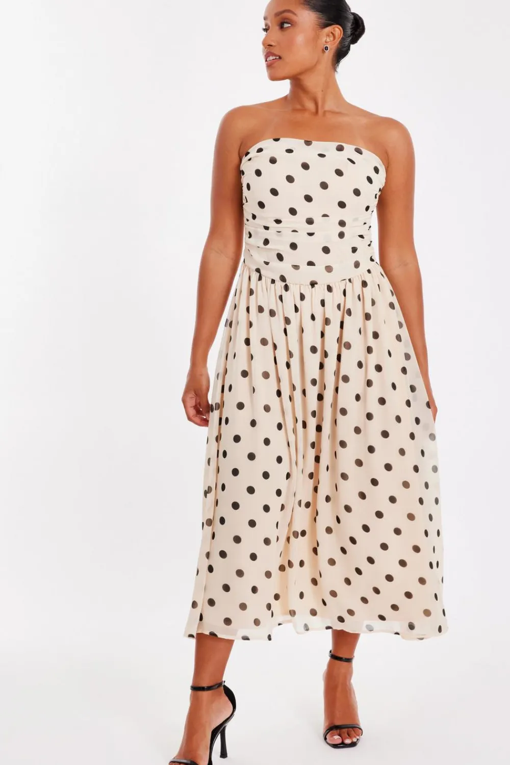 Quiz Day At The Races|Christening Guest>Petite Stone Chiffon Polka Dot Midi Dress