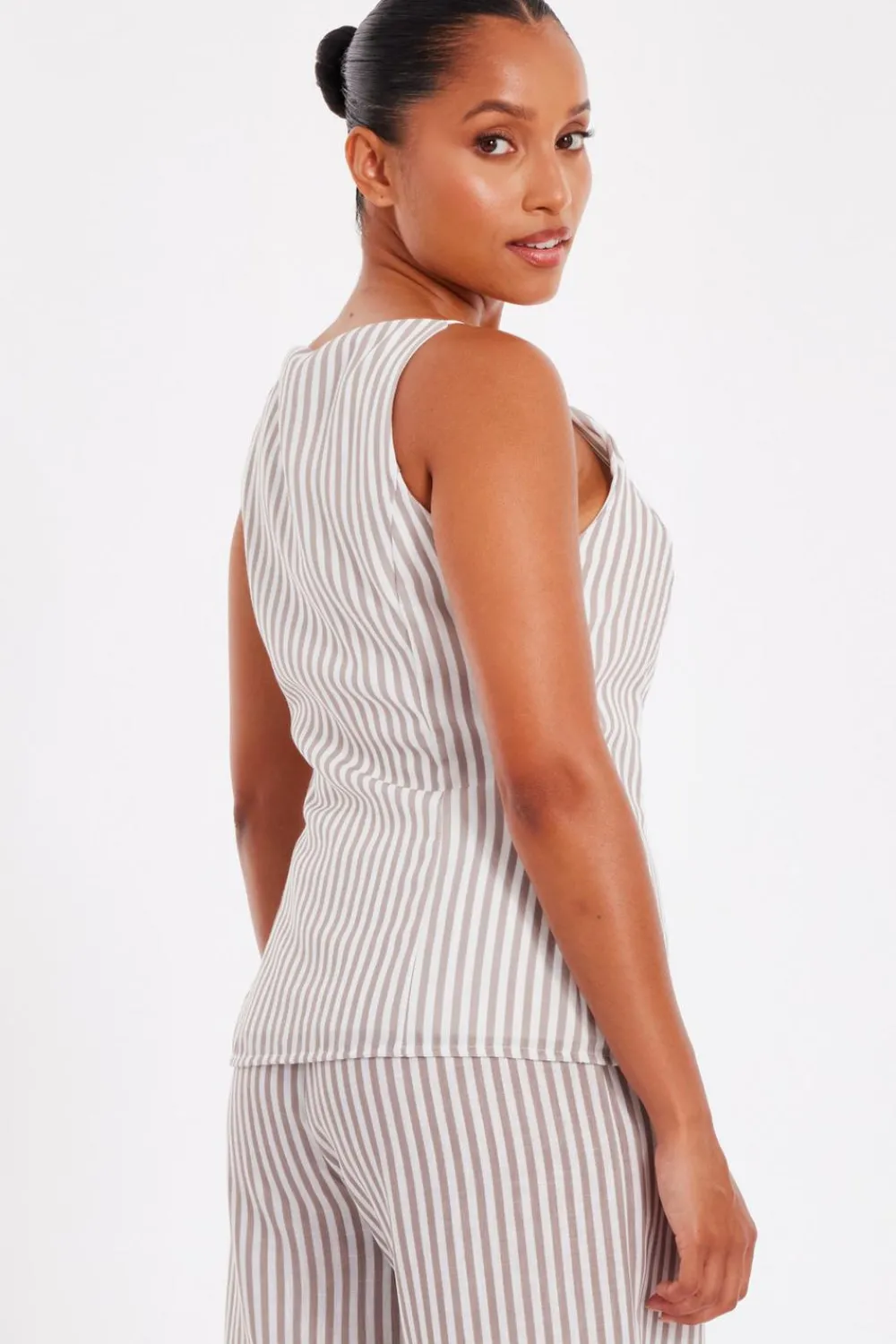 Quiz Waistcoat|Summer Tops>Petite Stone Striped Boat Neck Waistcoat