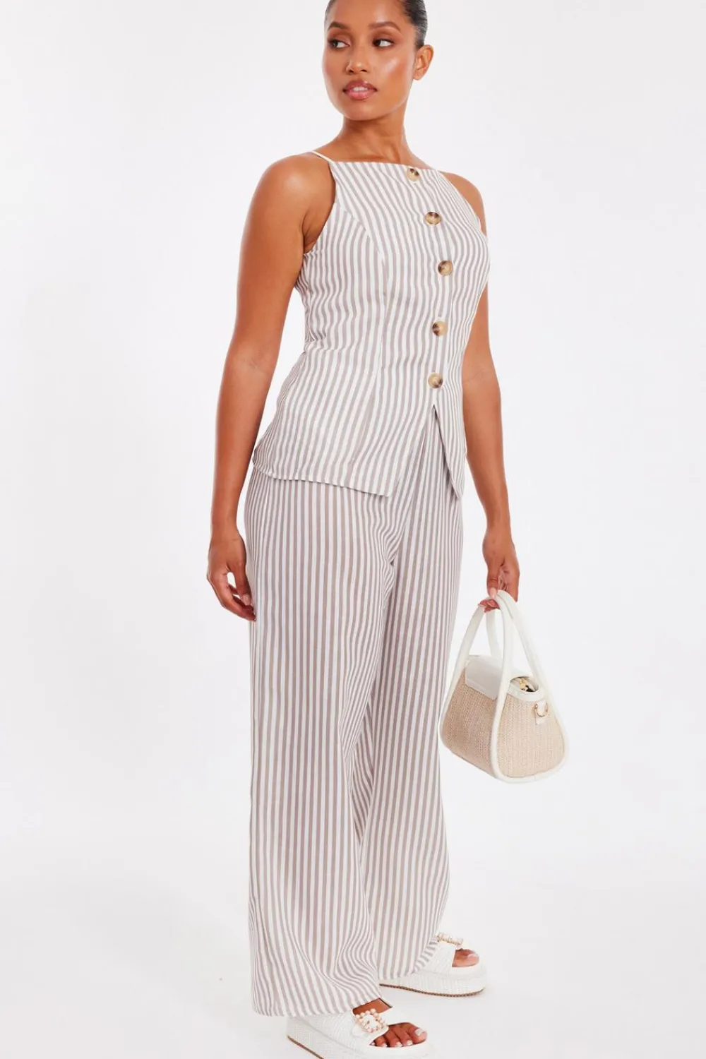 Quiz Waistcoat|Summer Tops>Petite Stone Striped Boat Neck Waistcoat