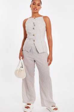 Quiz Trousers|Summer Clothes>Petite Stone Striped Wide Leg Trousers