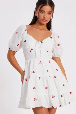 Quiz Summer Clothes|Holiday>Petite White Cherry Print Skater Dress