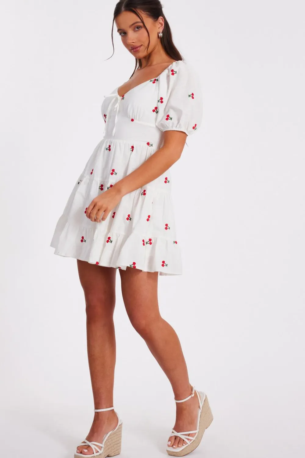 Quiz Summer Clothes|Holiday>Petite White Cherry Print Skater Dress