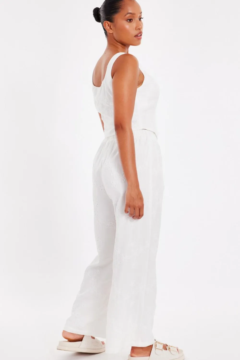 Quiz Trousers|Summer Clothes>Petite White Embroidered Trousers