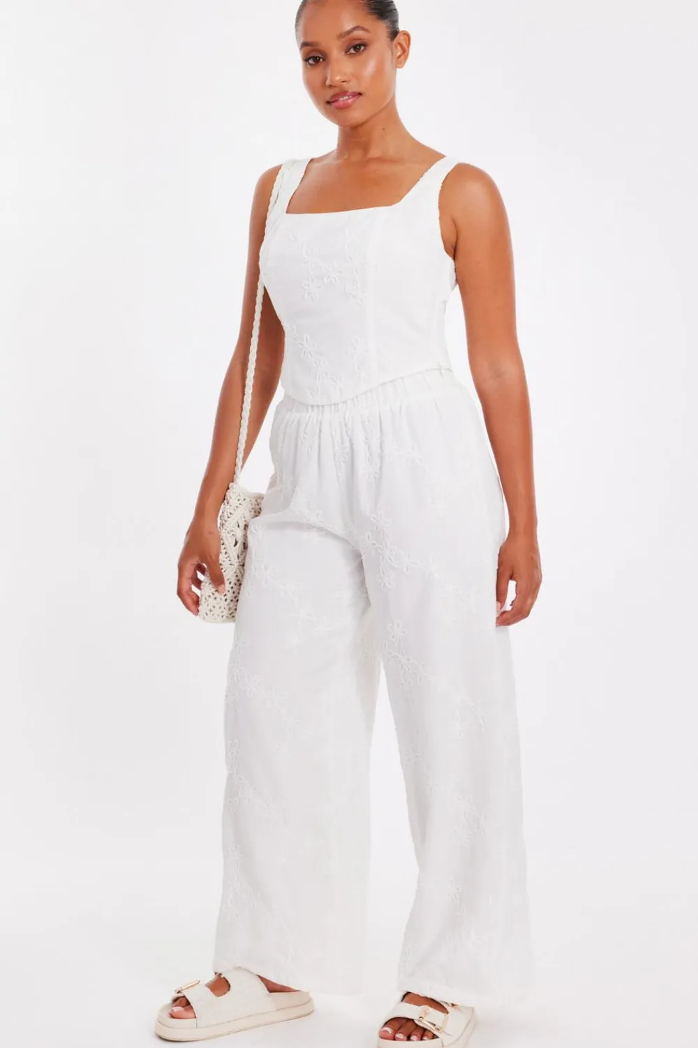 Quiz Trousers|Summer Clothes>Petite White Embroidered Trousers