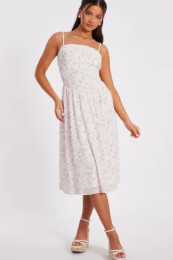 Quiz Summer Clothes|Holiday>Petite White Floral Print Midi Dress