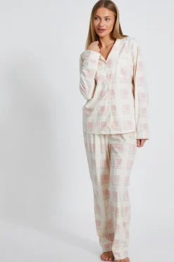 Quiz Nightwear>Pink Checked Long Pyjama Set