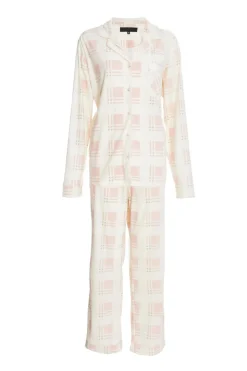 Quiz Nightwear>Pink Checked Long Pyjama Set