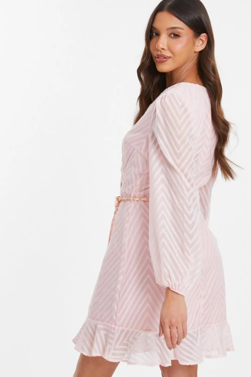 Quiz Holiday|Wrap Dresses>Pink Chevron Skater Mini Dress