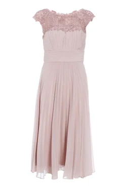 Quiz Wedding Guest Dresses|Pink Dresses>Pink Chiffon Embellished Pleated Midi Dress