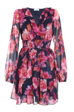 Quiz Mini Dresses|Floral Dresses>Pink Chiffon Floral Tiered Skater Mini Dress