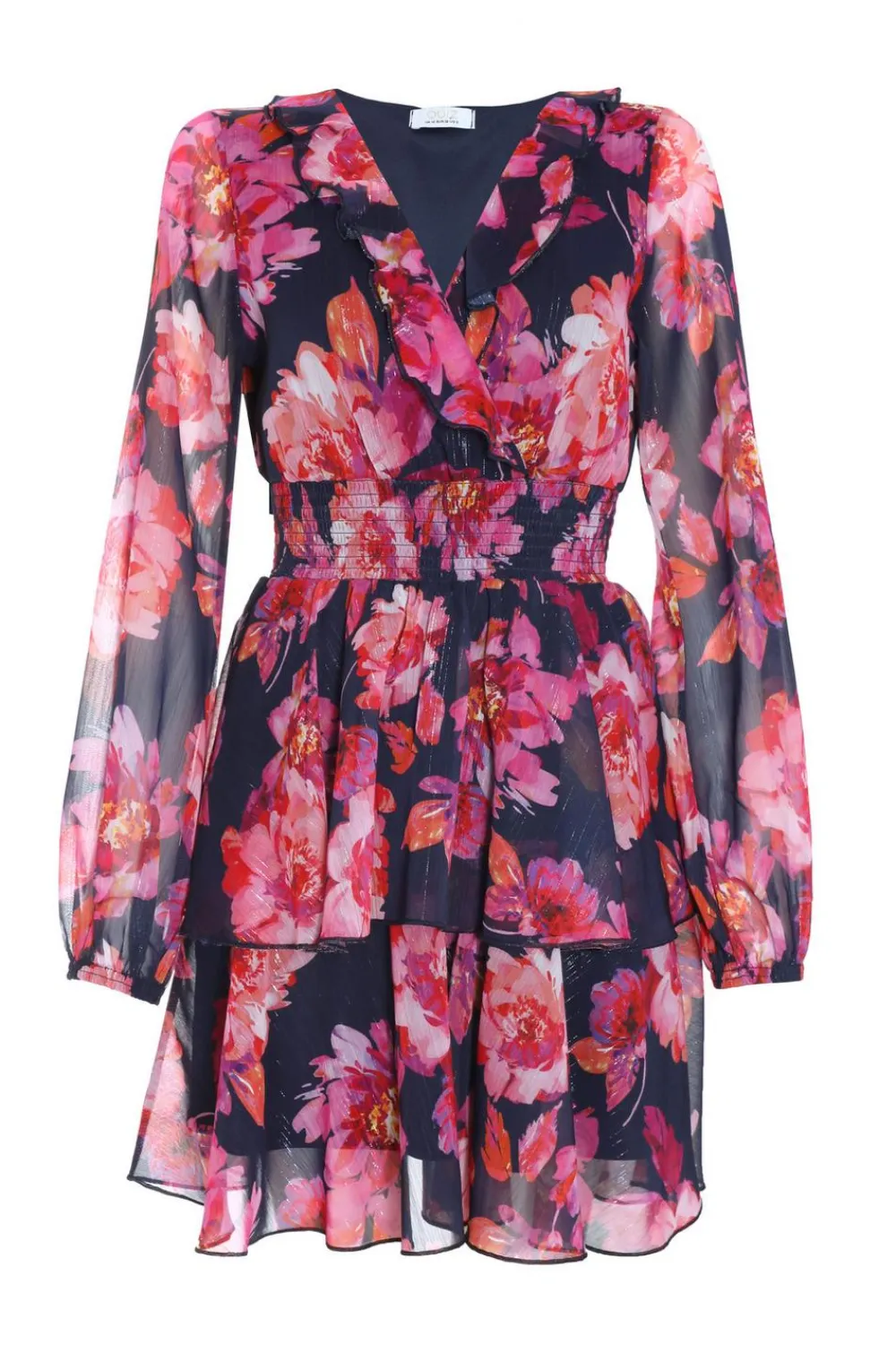 Quiz Mini Dresses|Floral Dresses>Pink Chiffon Floral Tiered Skater Mini Dress