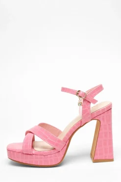 Quiz Shoe & Bag Sets|Platforms>Crocodile Cross Strap Platform Heeled Sandal