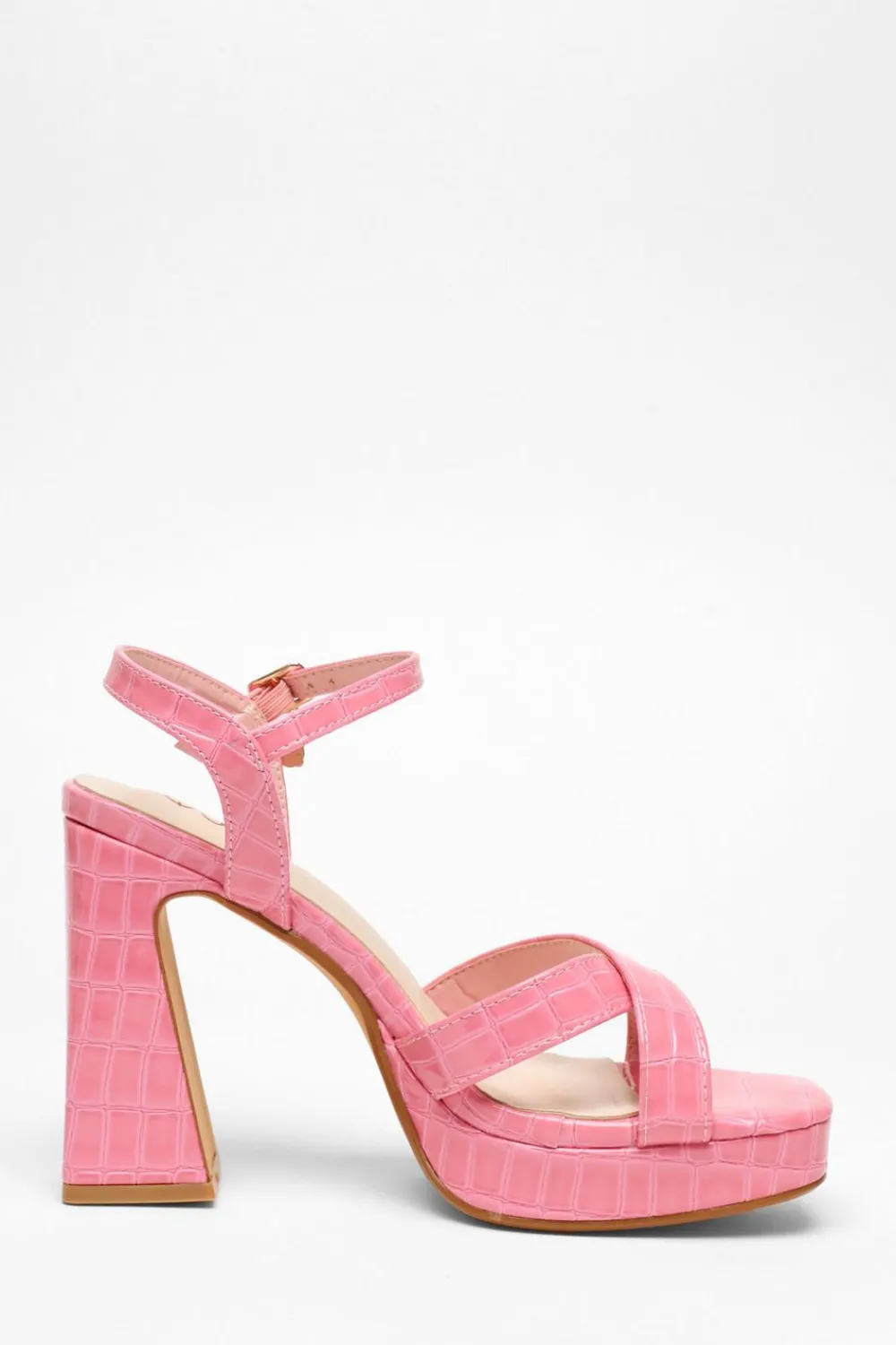Quiz Shoe & Bag Sets|Platforms>Crocodile Cross Strap Platform Heeled Sandal