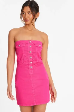 Quiz Summer Clothes|Pink Dresses>Pink Denim Bandeau Mini Dress
