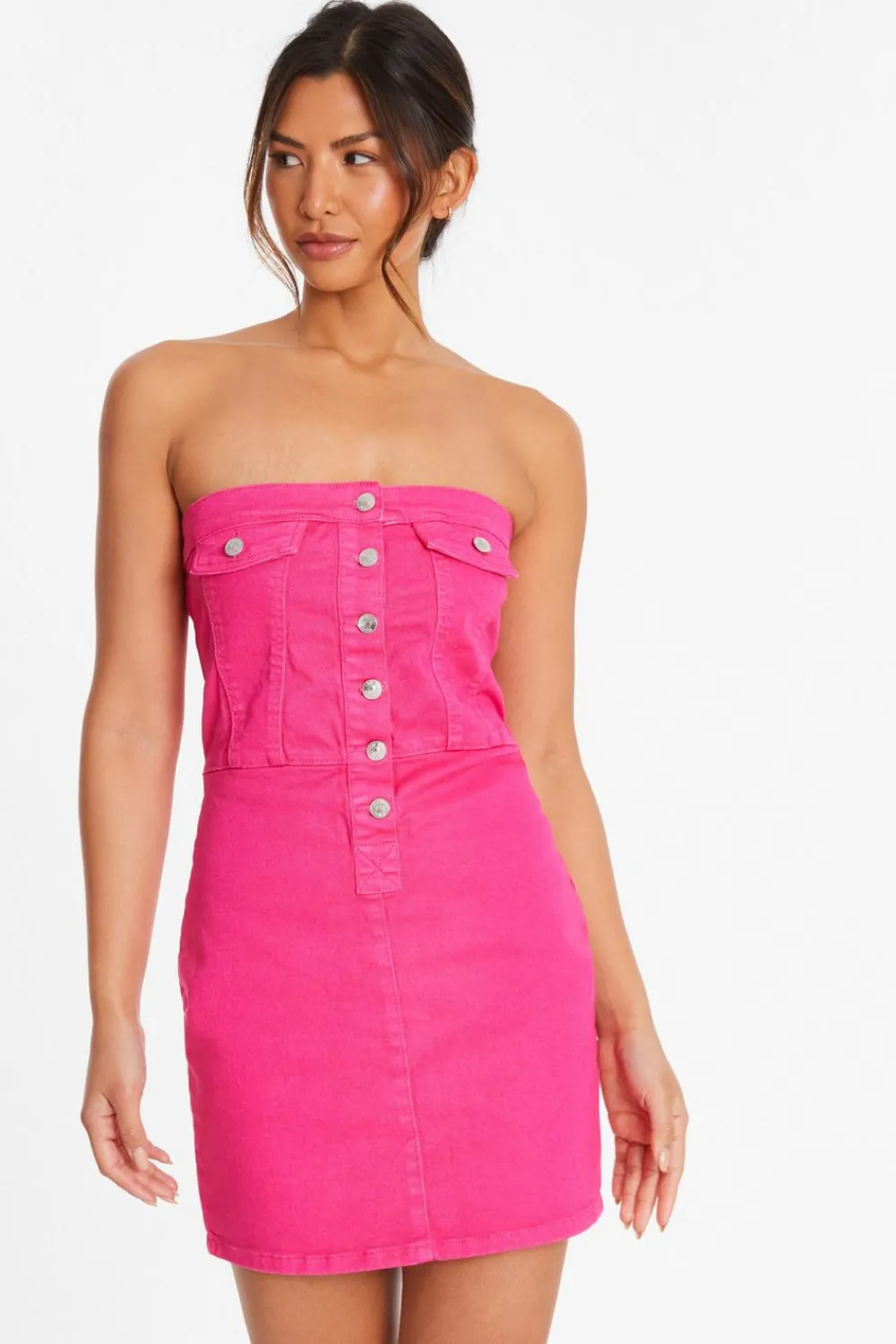 Quiz Summer Clothes|Pink Dresses>Pink Denim Bandeau Mini Dress