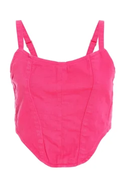 Quiz Summer Tops|Going Out Tops>Pink Denim Diamante Corset Top