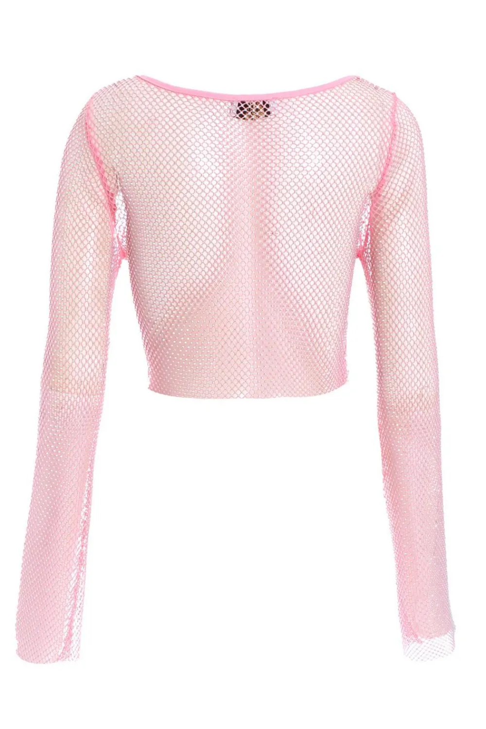 Quiz Summer Tops|Crop Tops>Pink Diamante Embellished Mesh Crop Top