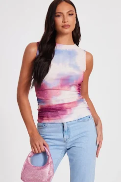 Quiz Summer Tops|Going Out Tops>Pink Diamante Marble Print Top