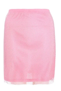 Quiz Summer Clothes|Holiday>Pink Diamante Mesh Mini Skirt