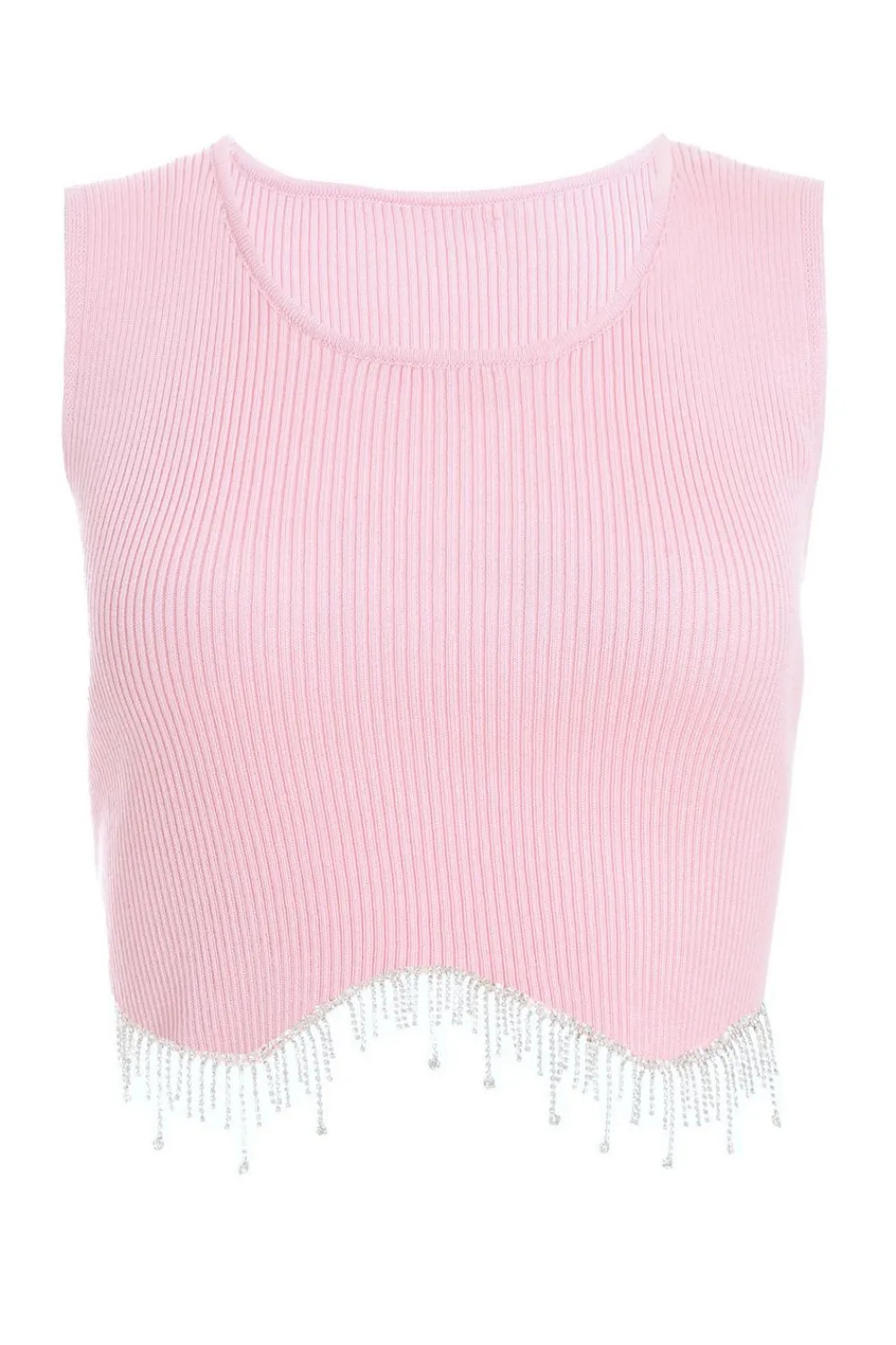 Quiz Going Out Tops|Crop Tops>Pink Diamante Trim Crop Top