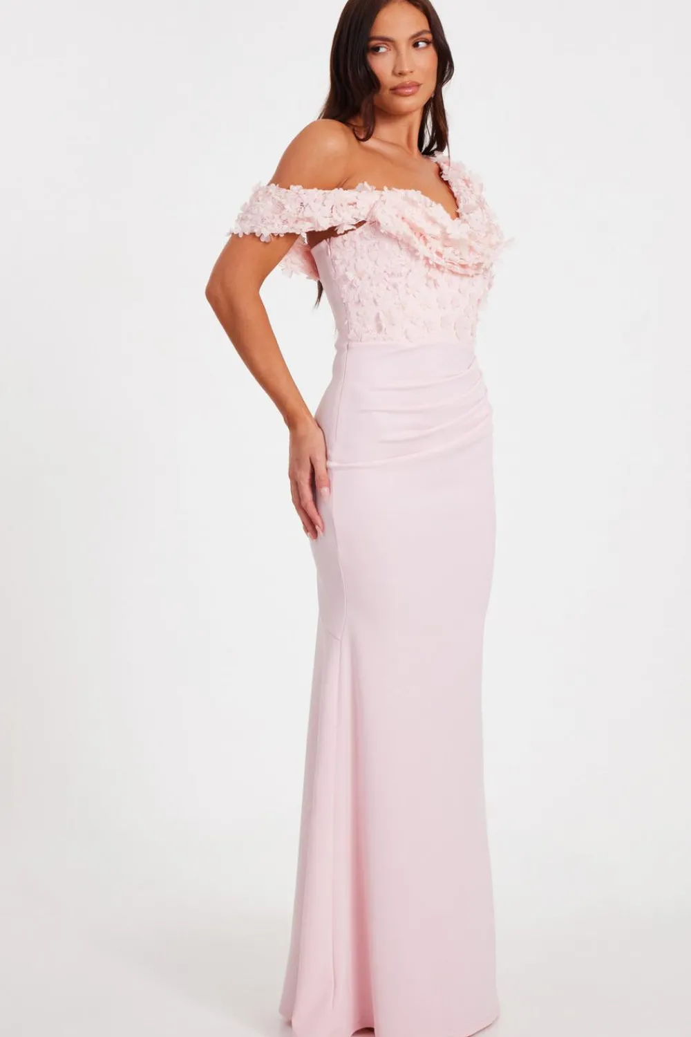 Quiz Prom Dresses|Prom & Ball>Pink Floral Drop Sleeve Maxi Dress
