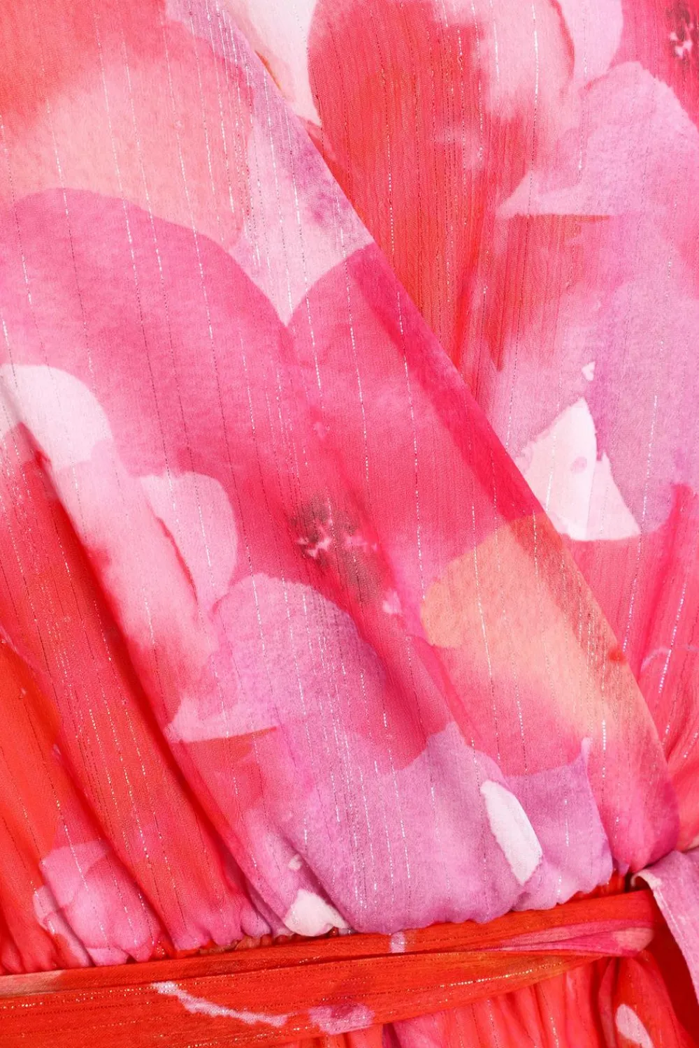 Quiz Playsuits|Summer Clothes>Pink Floral Metallic Wrap Playsuit
