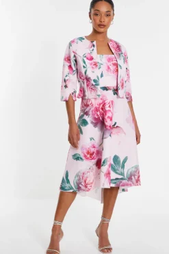 Quiz Jackets & Coats|Blazers>Pink Floral Split Sleeve Crop Jacket