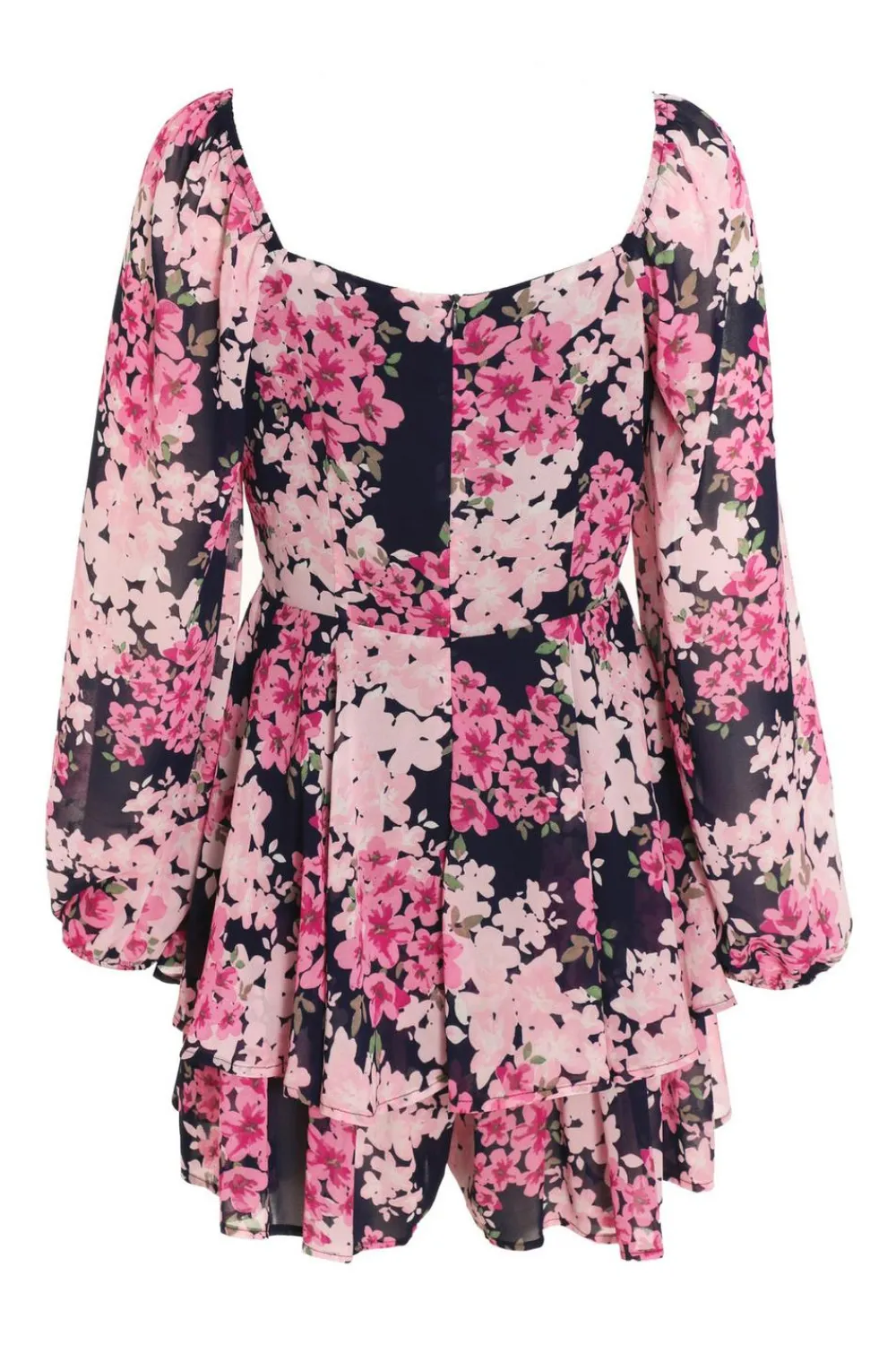 Quiz Playsuits|Playsuits>Pink Floral Tiered Playsuit