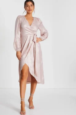 Quiz Evening Dresses|Christening Guest>Pink Foil Wrap Midi Dress