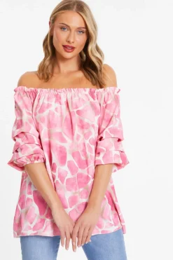 Quiz Shirts & Blouses|Bardot Tops>Pink Giraffe Print Bardot Top