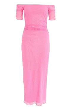 Quiz Summer Clothes|Summer Dresses>Pink Glitter Mesh Bardot Midaxi Dress