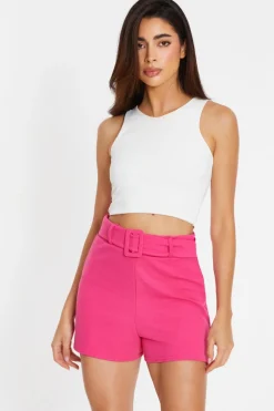 Quiz Summer Clothes|Shorts>Pink High Waisted Belted Shorts