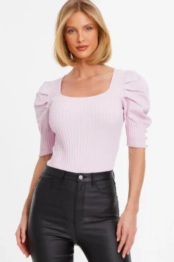Quiz Day Tops|Bodysuits>Knitted Puff Sleeve Bodysuit